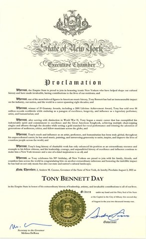 Tony Bennett Day Proclamation 2021